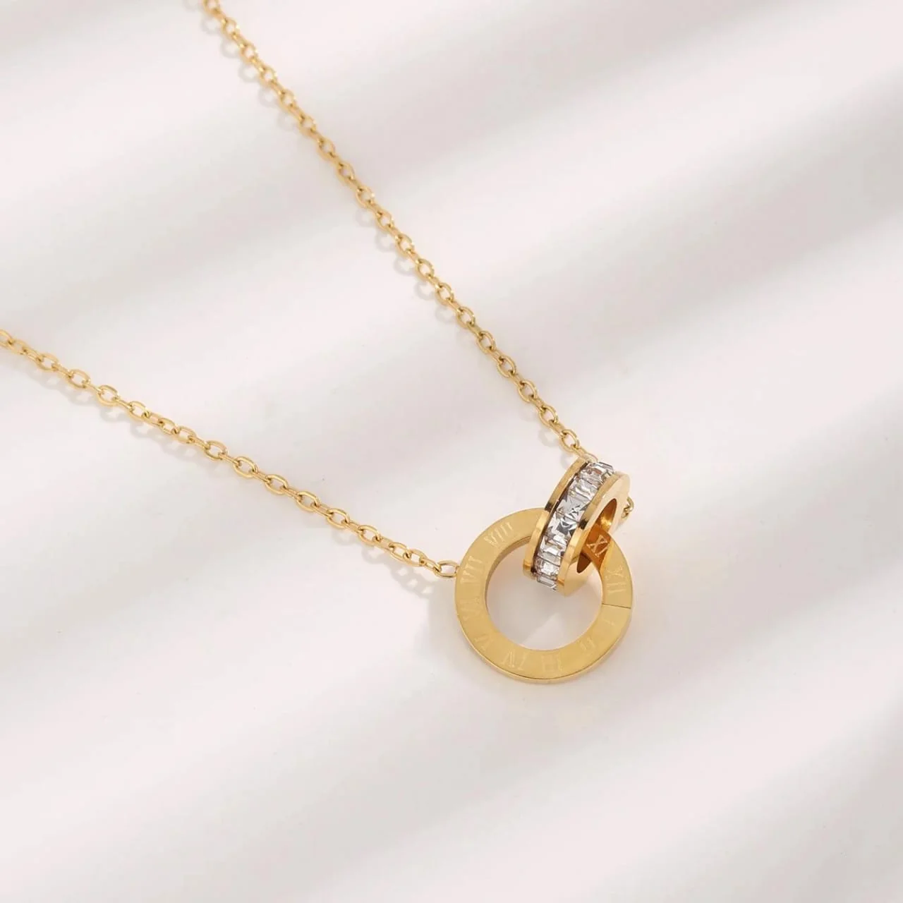 QCT-175 Roman Circle Stainless Steel Necklace For Women – Elegant, Stylish Jewellery Accessory - Image 1