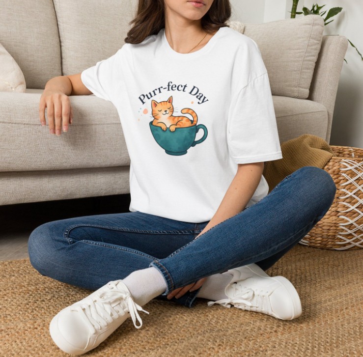 Cat in Teacup T-Shirt - Image 1